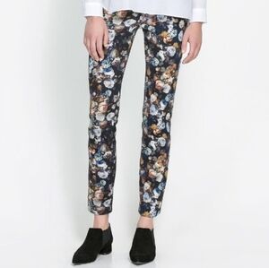 𝅺zara NAVY BLUE FLORAL PRINT TROUSER LEGGINGS- M